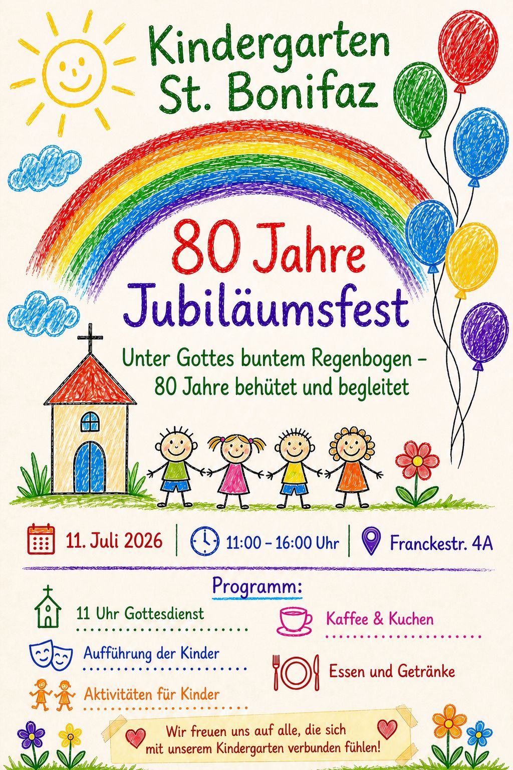 Kindergarten St. Bonifaz bunter RegenbogenJubiläum 80